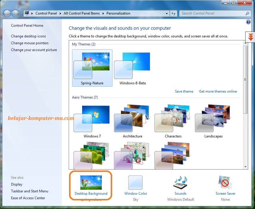 cara mengganti wallpaper background windows 7 seven