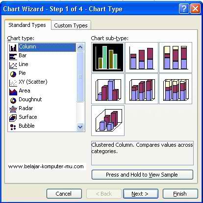 tampilan jendela chart wizard tipe grafik
